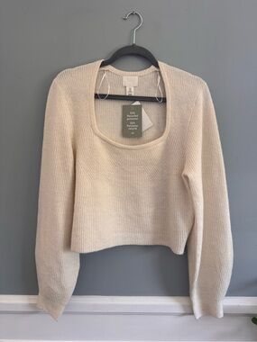NWT H&M Cream Scoop-Neck Cropped Rib Knit Sweater